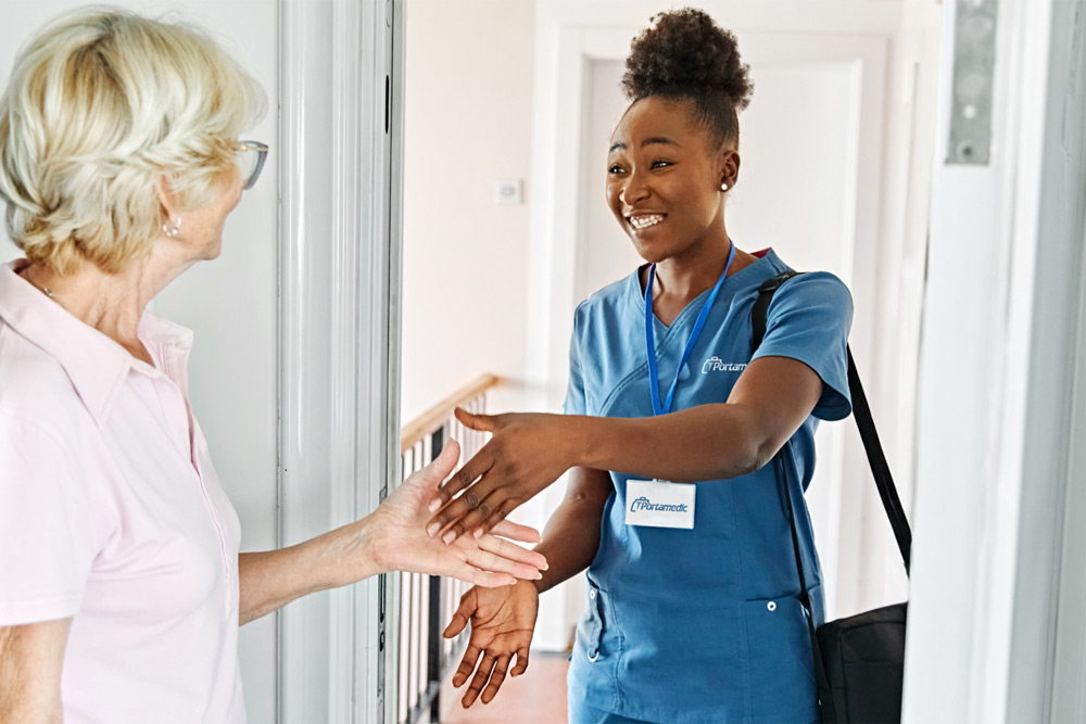 Medical technician visiting a patient's home